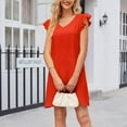 thumbnail image 3 of QUYUON Womens Summer Mini Dresses Casual Ruffle Short Sleeve V-Neck Short Dress Solid Color Comfy Loose A-Line Club Party Dress Sleepwear Dress Loungewear Nightshirts Nightgowns Style D-6737 Orange M, 3 of 7