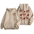 thumbnail image 1 of Women's Fashion Rugby Print Zippered Long Sleeve Hoodie with Pocket Drawstring Casual Athletic Sweatshirt, 1 of 6
