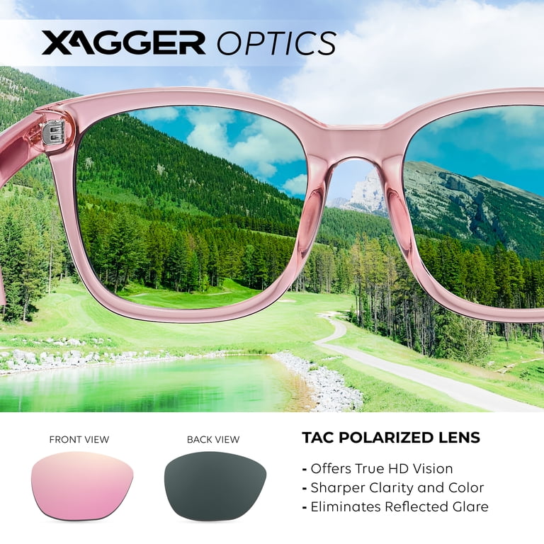 XAGGER Square Polarized Mirrored Sunglasses, Rose Gold with TR90 Frame photo 6