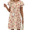 thumbnail image 3 of Women's Summer Dresses Ruffle Sleeve Round Neck Loose Swing Sundresses with Pockets Plain/Print Beige Floral L, 3 of 7