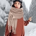 thumbnail image 2 of Yigetop Women's Scarves & Wraps Clearance, Silk Scarf Women Fall Winter Scarf Classic Tassel Plaid Scarf Warm Soft Chunky Large Blanket Wrap Shawl Scarves Beige, 2 of 4