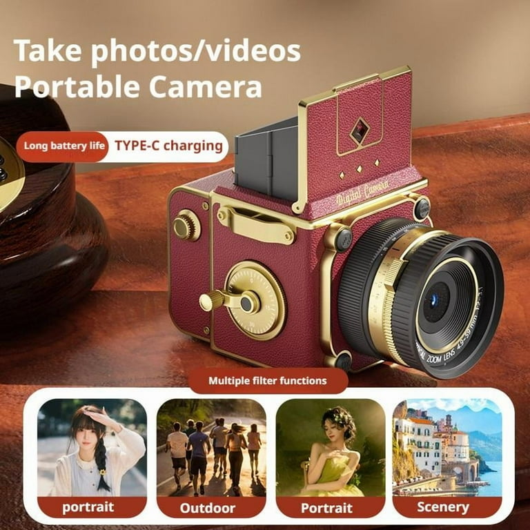 4K Mini Retro Digital Camera, Dual-Lens Simulation CCD Camera With