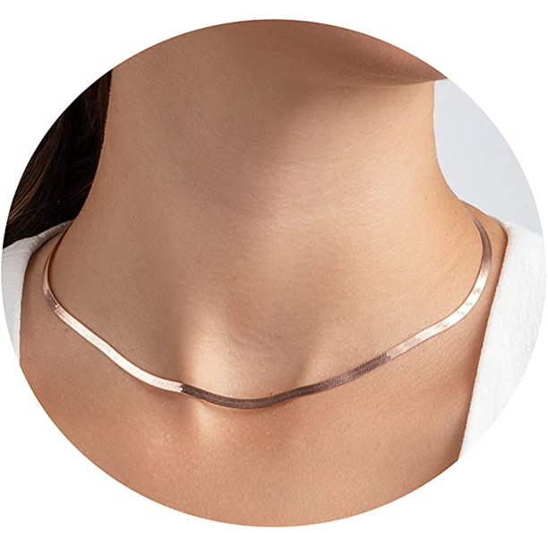 Gargantilla de espiga chapada en oro de 14 quilates, collar de cadena de serpiente de doble capa, collar de eslabones de cadena Figaro Paperclip de tres capas, collar de cadena de cuerda trenzada brillante para mujer, serpiente de 0.118 in, 40 cm, oro rosa esquí esquí Gafas de esquí