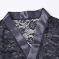 thumbnail image 3 of TANBOM Men's Floral Lace Short Sleeve Open Front Belted Kimono Sleepwear Robe, Dark Gray, 1-Pack, M, 3 of 6