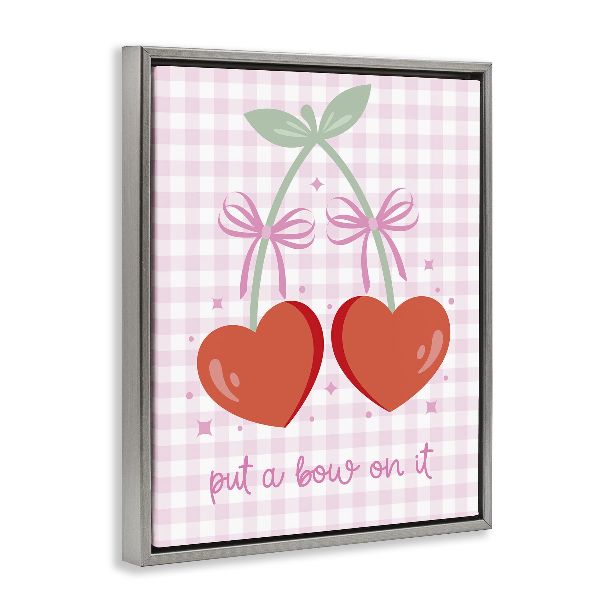 Stupell Industries Put A Bow On It Cherries Food & Beverage Painting Gray Floater Framed Canvas Art Print Wall Art, 25 x 31