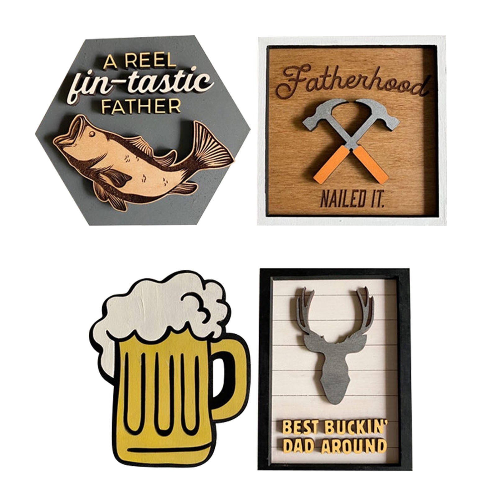 4 Pcs Father's Day Tiered Tray Decor Wooden Table Signs Mini Father's Day Wood Sign Dad Ever Tiered Tray Decor For Dad Gift Farmhouse Kitchen Shelf Large Table Centerpieces for Kitchen