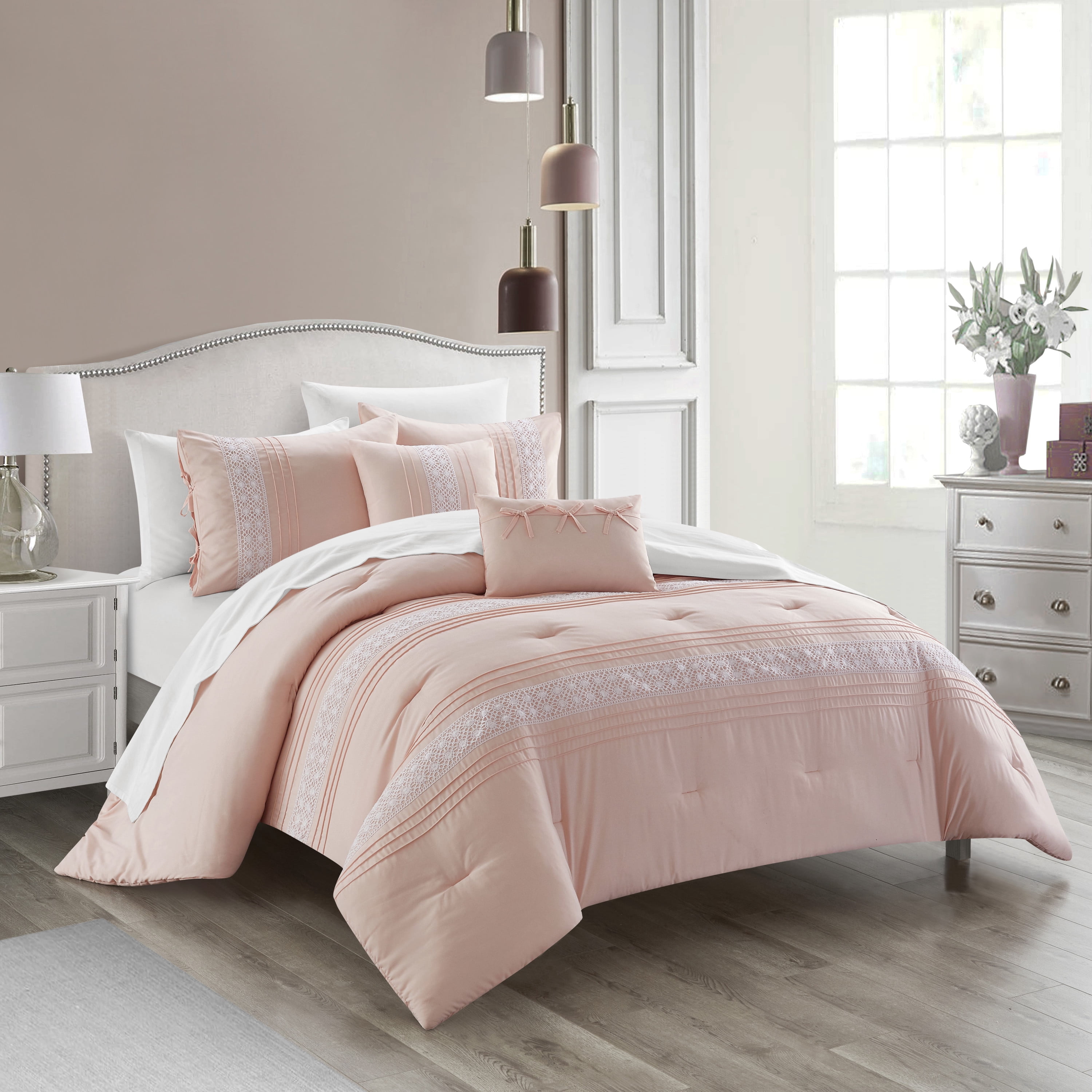 Chic Home Brye 7-Piece Embroidered Comforter Set,Twin, Blush