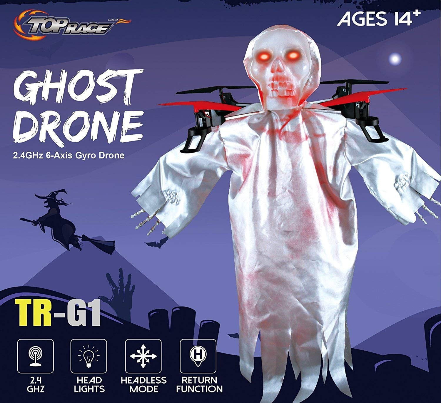 Top Race Halloween Ghost Drone, 6 Gyro 2.4 GHz Flying Ghost Quadcopter