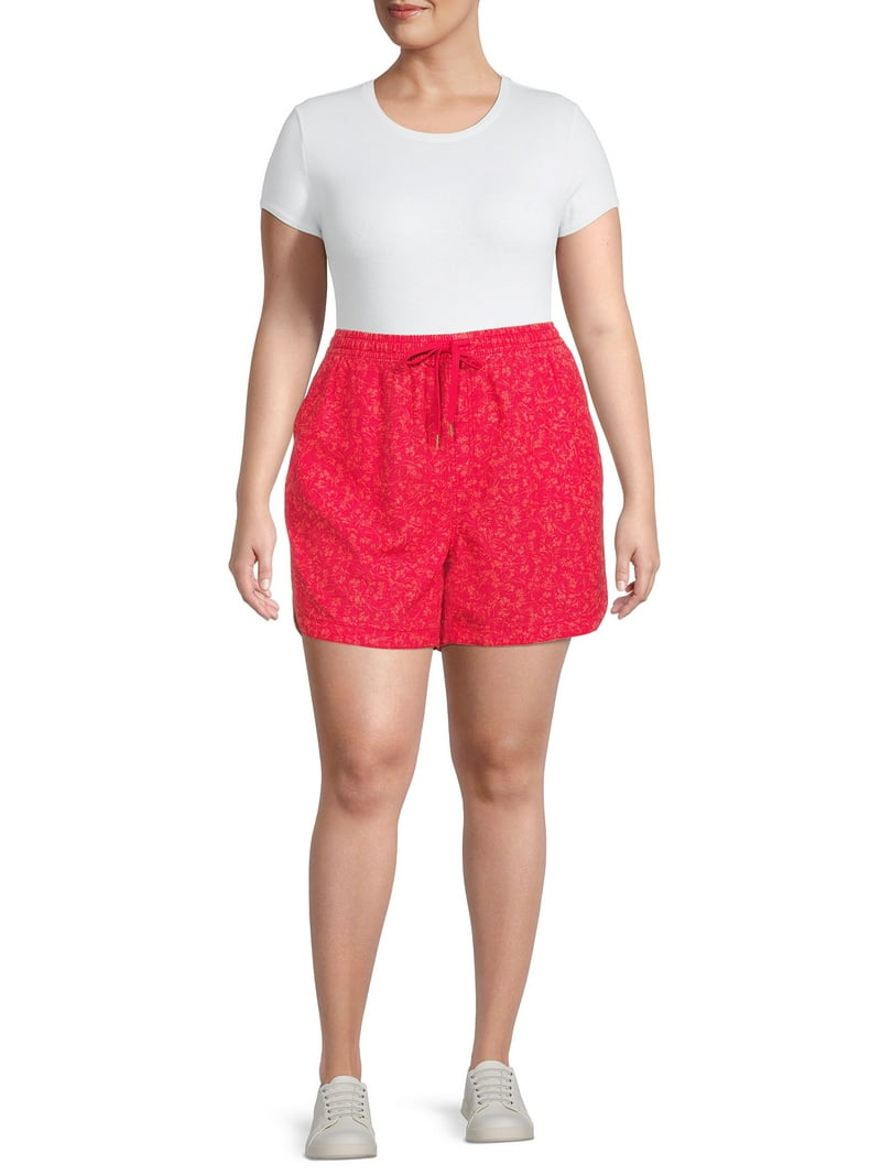 Terra Sky Women's Plus Size Pull-On Drawstring Linen Shorts