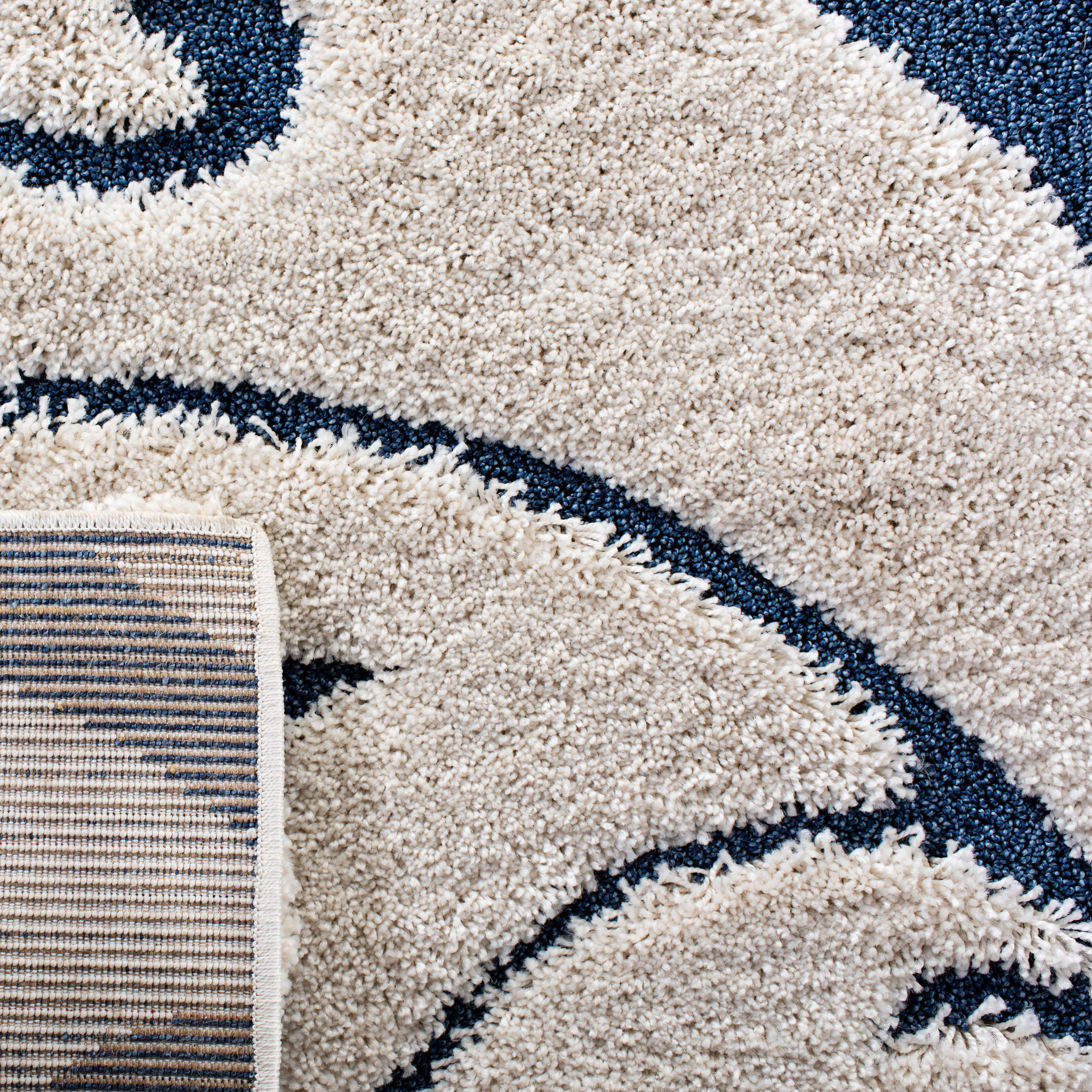 SAFAVIEH Florida Doug Floral Vines Geometric Shag Area Rug, Cream/Blue, 2'3" x 4' - Transitional Modern Design, Cream & Blue, Non-Shedding & Easy Cleaning, Ultra Plush Thick Pile, Ideal for Living Ro