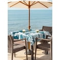 thumbnail image 3 of Outdoor Tablecloth with Umbrella Hole for Patio/Picnic/Party/Camping, Teal Coastal Waterproof Table Cloth Square Cover Washable, Modern Oil Painting Starfish Coral Shell (54"x 54"), 3 of 9