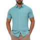 thumbnail image 5 of CAMISAS DE NEGOCIO DE MANGA CORTA DE COLOR SÓLIDO PARA HOMBRES CON CUELLO PUNTA Y BOTONES XL AZUL, 5 of 6