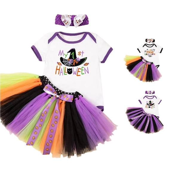 Halloween Infant Costumes Short Sleeve Romper Tutu Skirt with Headband Sets Winter Newborn Clothes