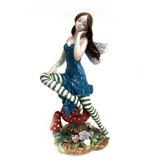 Blue Fairy On Mushroom Figurine