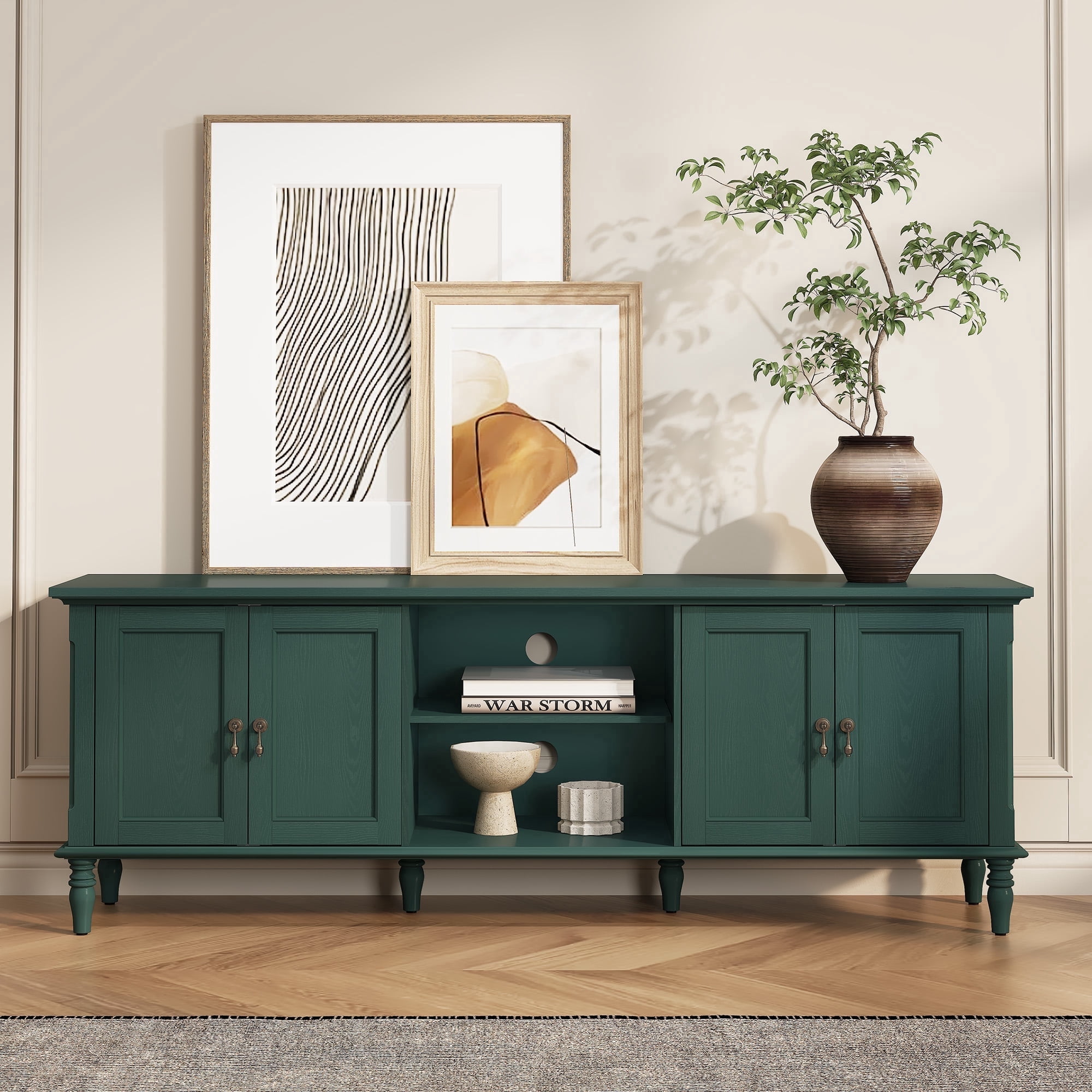 CBJCBJ 67" TV Stand, for TVs up to 75", Retro Entertainment Center with Storage for Living Room,Green