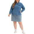 thumbnail image 2 of GRACE & GRANDEUR Women's Plus Size Button Down Chest Pocket Short Denim Jacket 4X Denim Blue, 2 of 6