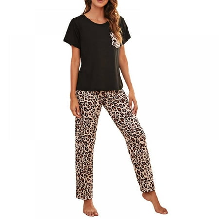 

BRAND FACTORY PRICE! Classic Leopard Pjs Set Womens Pajama Set Leopard Bottoms Soft Top+Loose Pants Homewear Sets Summer Short Sleeve