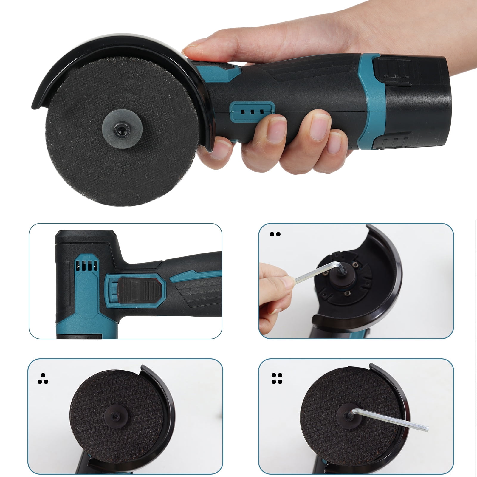 12V Cordless Angle Grinder Kit, Ginding disc 3 Inch/76mm 19500 rpm w/ 2* 1300mAh Lithium-Ion Battery for Cutting, Polishing, Grinding, Rust Removal