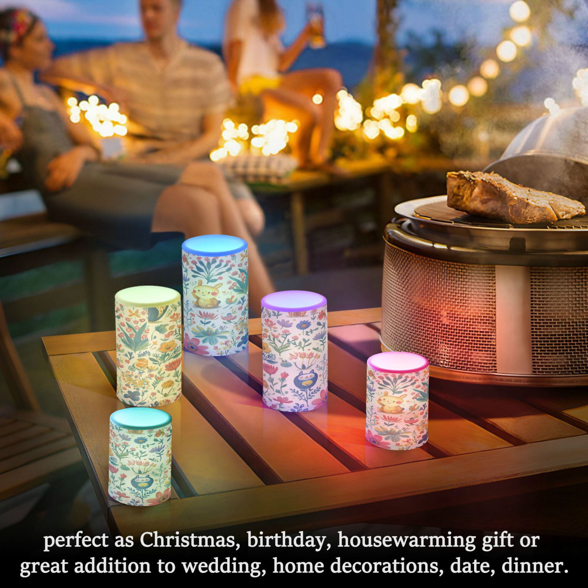 Yayeee Flameless Candles with Remote Flickering Battery Operated Multi Color Changing, Floral Animals