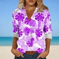 thumbnail image 2 of Camisas de cuello de la tripulación de manga corta para las mujeres hawaiana impreso cuello acampanado blusa casual suave verano playa top, 2 of 6
