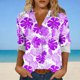 thumbnail image 2 of Camisas de cuello de la tripulación de manga corta para las mujeres hawaiana impreso cuello acampanado blusa casual suave verano playa top, 2 of 6