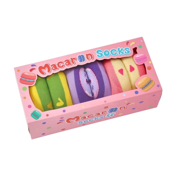 Funny Macaron Socks Box for Women Teen Girls Ladies- Funny Gifts Macarons Mothers Day Novelty Gifts for Mom Wife Food Cute Crazy Silly Valentines Birthday Fun Gifts Ideas(3 pairs)