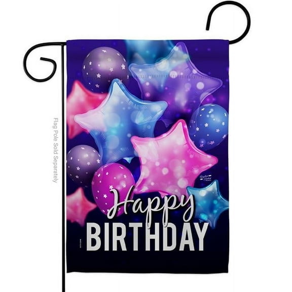 Angeleno Heritage G135180-BO Happy Birthday Balloon Celebration Double-Sided Decorative Garden Flag, Multi Color