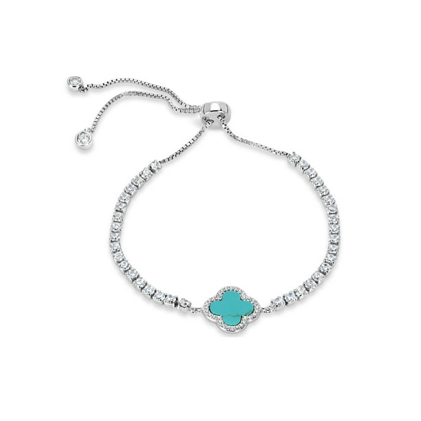 10mm Stabilized Turquoise and White Cubic Zirconia Sterling Silver ...