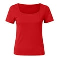 thumbnail image 5 of DuoJiaJ Womens Short Sleeve Long Sleeve Square Neck T Shirts Tops Tees Women’s Crop Tops Red, 5 of 5