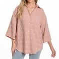 thumbnail image 2 of Lenpel Button down Shirts for Women Cotton 3/4 Sleeve Collared Curved Hem Embroidered Oversized Tunic Tops Loose Fit Blouses, 2 of 7
