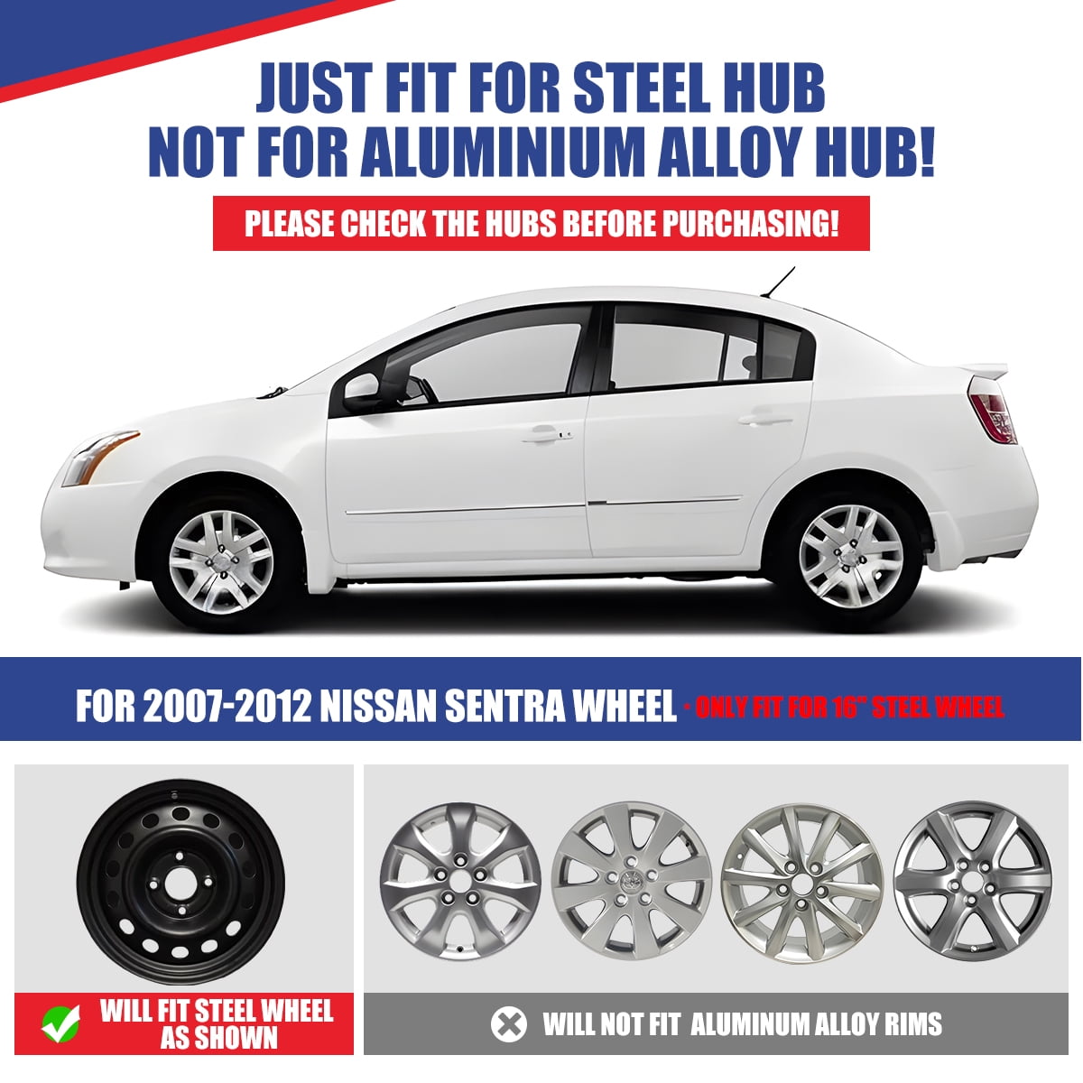 16 inch Set of 4 Hubcaps Wheel Rim Covers 2007 2008 2009 2010 2011 2012 Nissan Sentra,Bolt on Installation,Chrome
