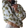 thumbnail image 3 of Sudadera de Mujer de Felpa Suave con Estampado Floral, de Cremallera, Estilo Suéter, Cómoda y Suave, Ideal para Otoño Verde S, 3 of 8