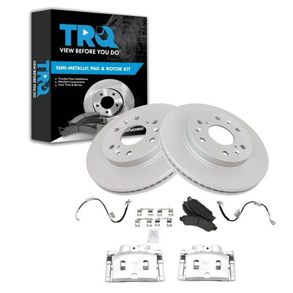 TRQ Front Brake Pad & Rotor Kit Brake Caliper Brake Hose Brake Pads Brake Rotor Semi-Metallic Fits Select 2005 Chevrolet Silverado 1500 GMC Sierra 1500