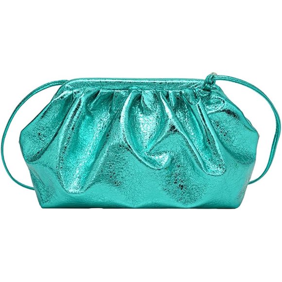 LHSHID Women Patent Leather Evening Bag Cloud Purse Clutch Dumpling Bag Ruched Shoulder Bag Pleated Clip Purses Crossbody Bag