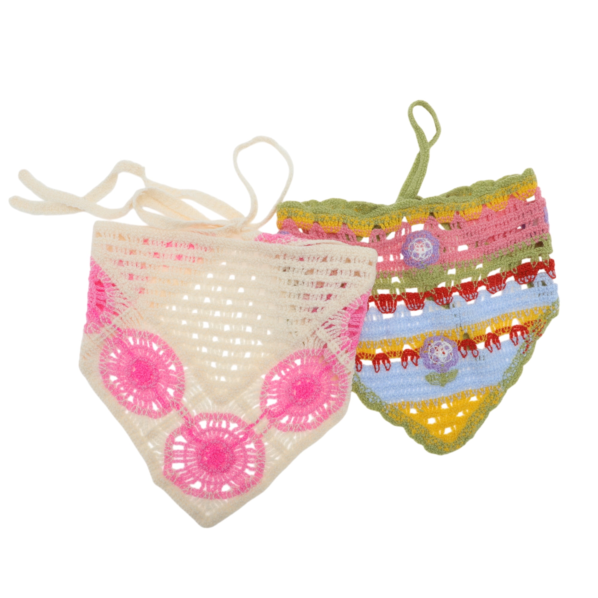 Unique Bargains Knitted Bandana 2 Pcs Pink Green Beige