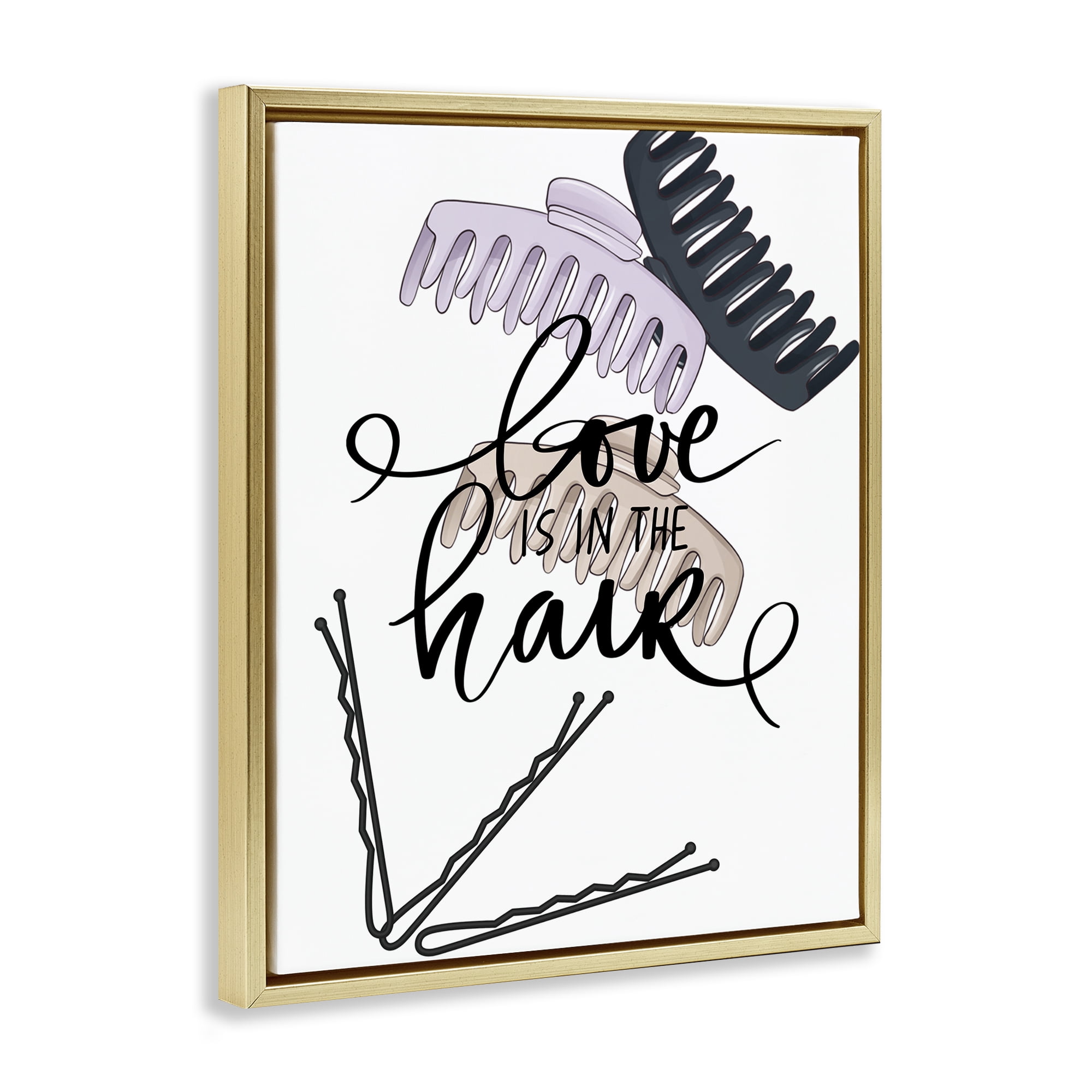 Stupell Industries Love Is In The Hair Gold Framed Floater Canvas Wall Art, design by Jesse Keith