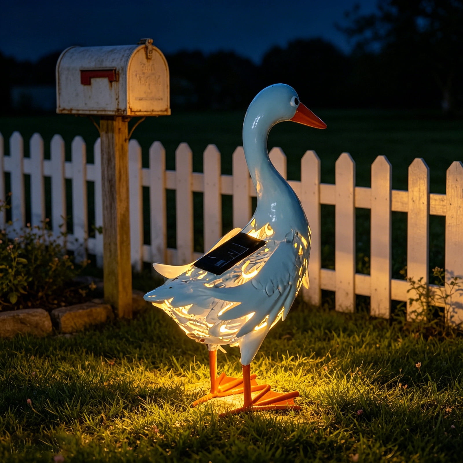 PLPPYFS Solar-powered Metal Duck Garden Statue Courtyard Garden Ornament Outdoor Lifelike Duck Decor Yard Art Sculpture for Home Lawn Backyard Porch Patio Decoration, Gift for Housewarming