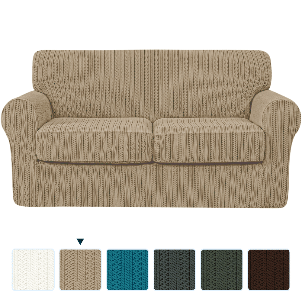 Subrtex 3piece Striped Jacquard Sofa Slipcover, Separate Cushion Cover