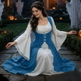 thumbnail image 6 of Renaissance Costume Women Medieval Dress Renaissance Pirate Dresses Blue XXL, 6 of 7