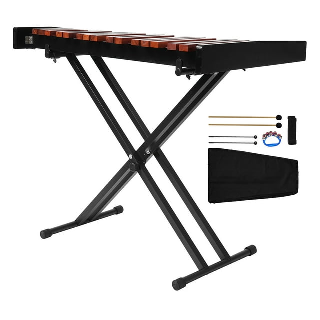 KFFKFF Xylophone Glockenspiel, 37 Notes, Xylophone Professionnel en Bois Instrument de Percussion, avec Support à Hauteur Réglable, 4 Baguettes