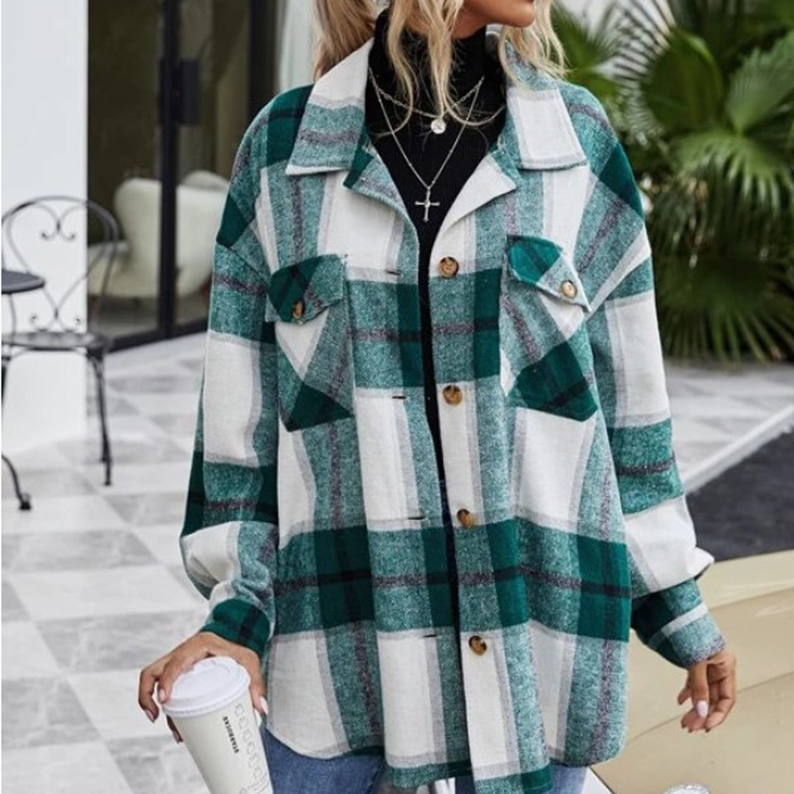 Blue plaid coat womens hot sale