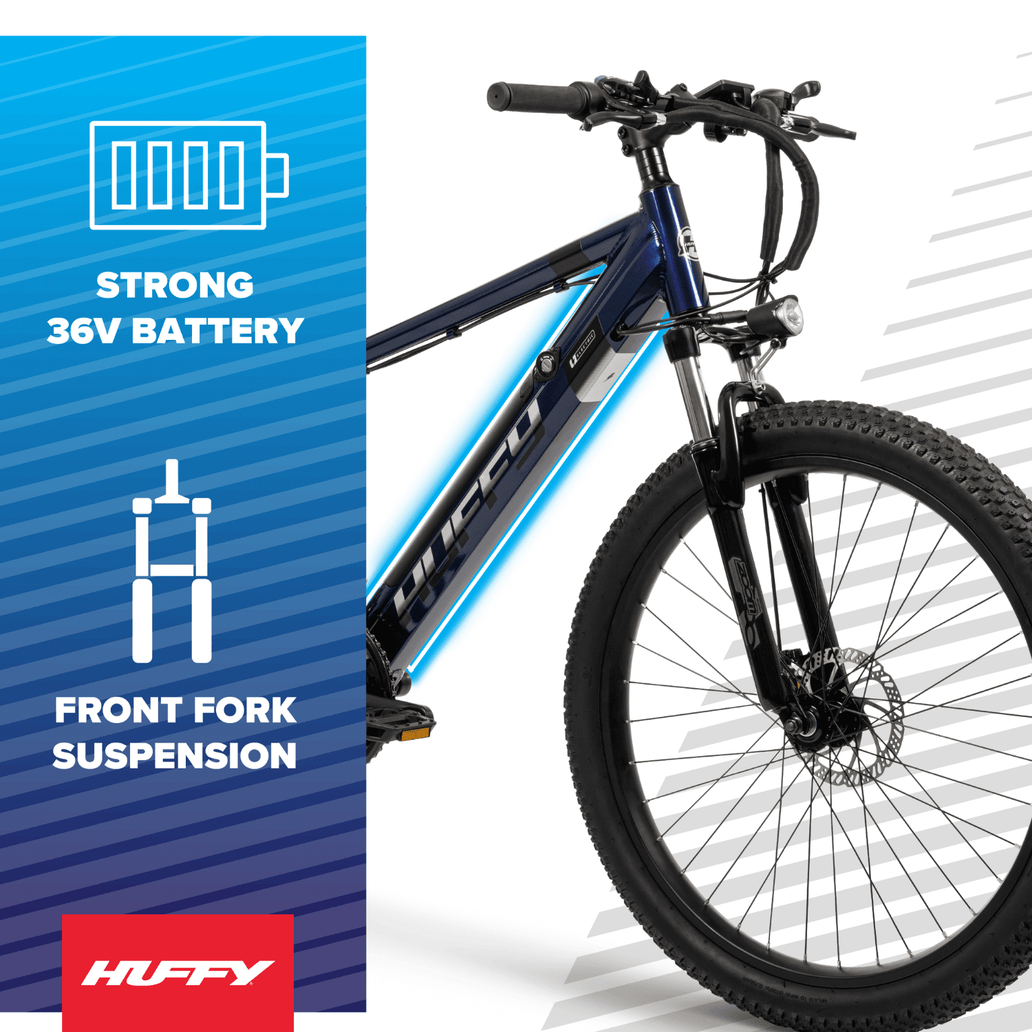 Huffy 27.5" Vertis Electric Mountain Bike, Fits Riders 60"+, Blue, Adult, Unisex