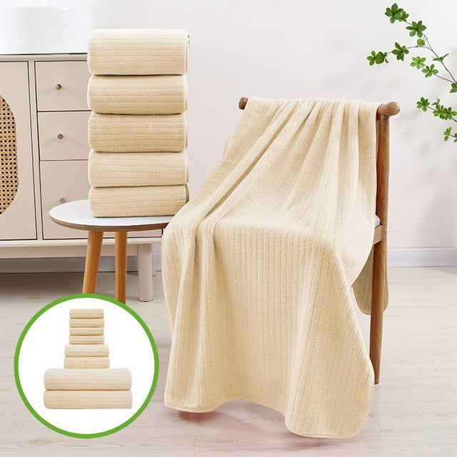 Juego de toallas de terciopelo de 8 piezas - Toallas de baño súper suaves y absorbentes, toallas de mano, paños - beige, 70x140cm & 35x75cm & 30x30cm