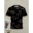 thumbnail image 3 of Men's Novelty Dinosaur Print T-Shirt - Breathable Polyester, Black with Colorful Dinosaur Illustrations, Casual Crew Neck T-Shirt for Casual Wear, 3 of 6