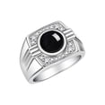thumbnail image 3 of RYLOS Mens Rings Sterling Silver Designer Round Gemstone &  Sparkling Diamond Ring Cabochon Onyx October Birthstone Rings For Men, Men's Rings, Silver Rings, Sizes 8 - 13, 3 of 7
