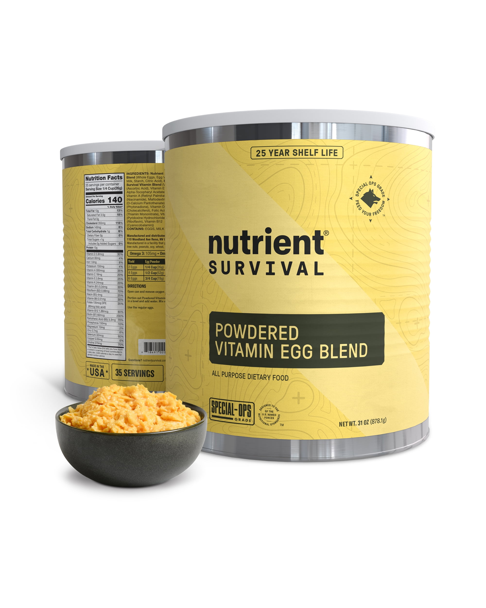 Nutrient Survival Vitamin Powdered Eggs Blend, Freeze Dried Prepper