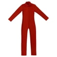thumbnail image 3 of Jowowha Girls Gymnastics Catsuit Mock Neck Solid Color Long Sleeves Full Body Zippered Leotard Red L, 3 of 5