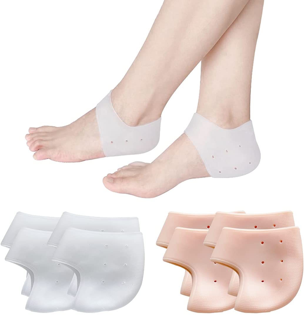 Torubia 4 Pairs Gel Heel Sleeves, Breathable Silicone Heel Socks Protectors to Repair Dry