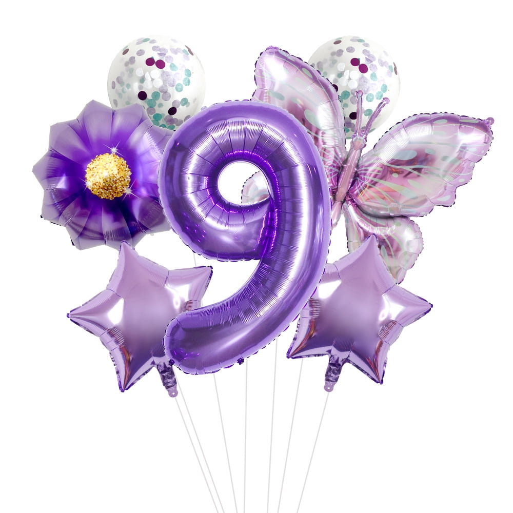 Purple butterfly flower 32-inch digital aluminum film balloon set for birthday party decoration