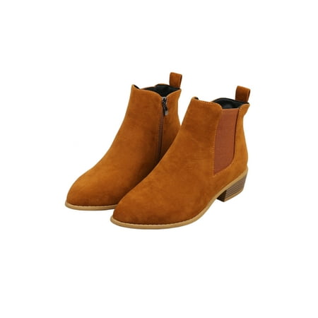 

Daeful Women Comfort Block Ankle Boots Outdoor Slip Resistant Short Boot Anti-Slip Zip Up Booties Yellow Brown 8